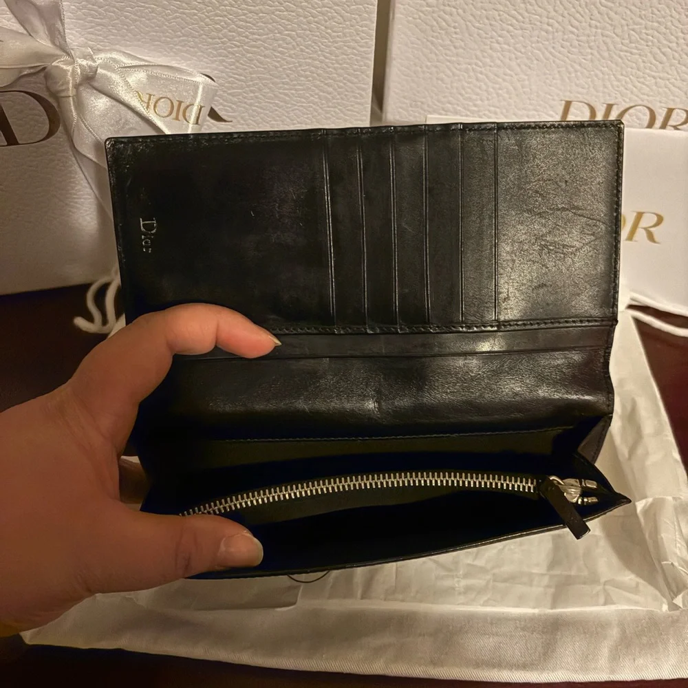 Dior Black Perforated Leather Continental Wallet